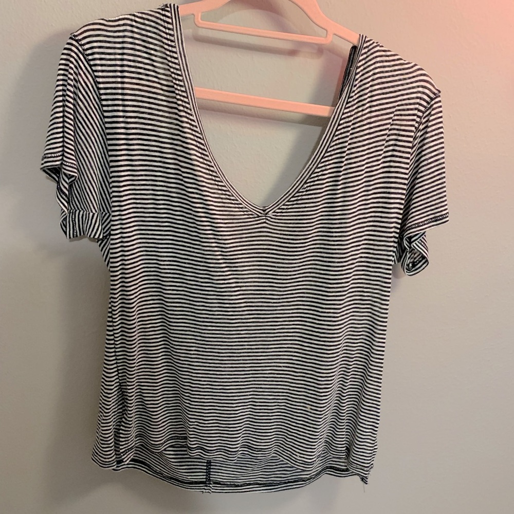 Free People Striped Deep V-Neck Tee